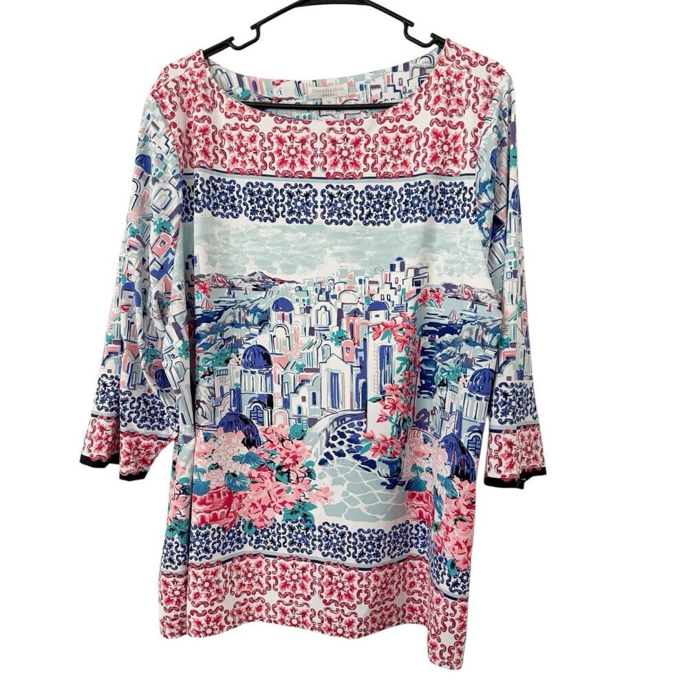 Charter Club Floral Pullover Stretchy Top Women’s Size 3X Mediterranean Print